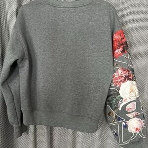 G-Star Grey Damen Loose Sweater Jumper sweatshirt gray floral sleeve crewneck M